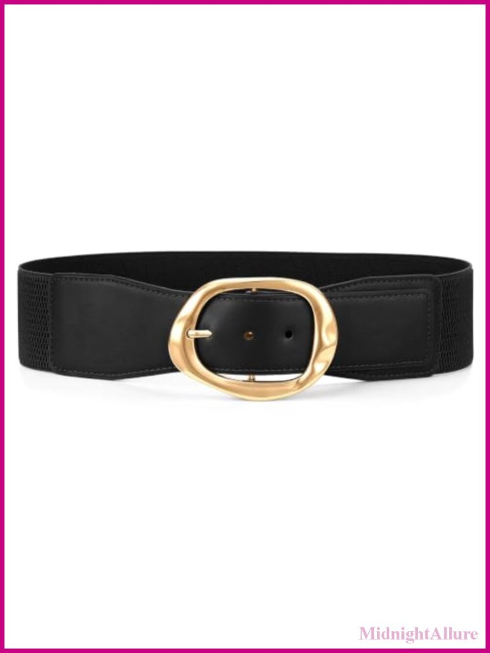 Wide Stretchy Elastic Waist Belt with Gold Buckle for Dresses
